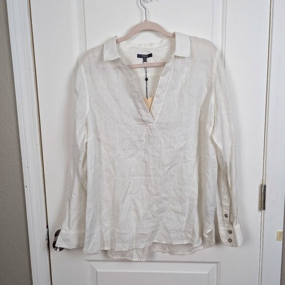 NYDJ | White Linen Popover Tunic Long Sleeve V-Neck Size Extra Large - Picture 1 of 8